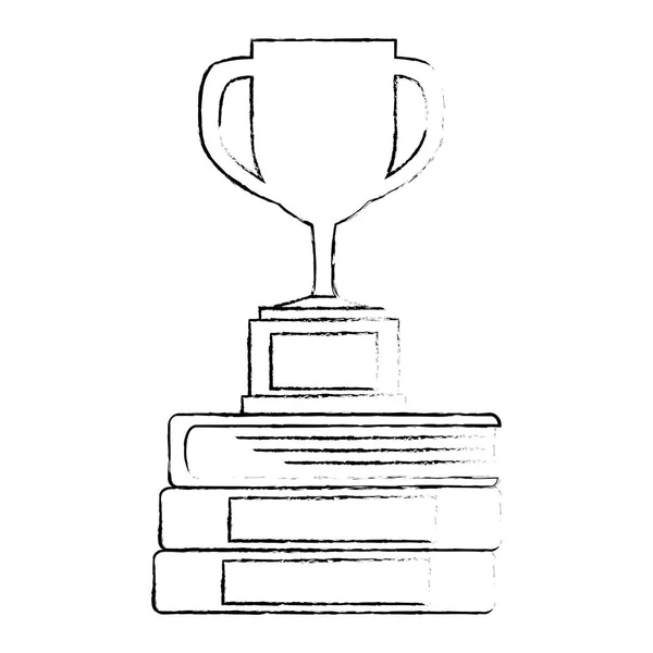 Pile text books with trophy cup — Stock Vector