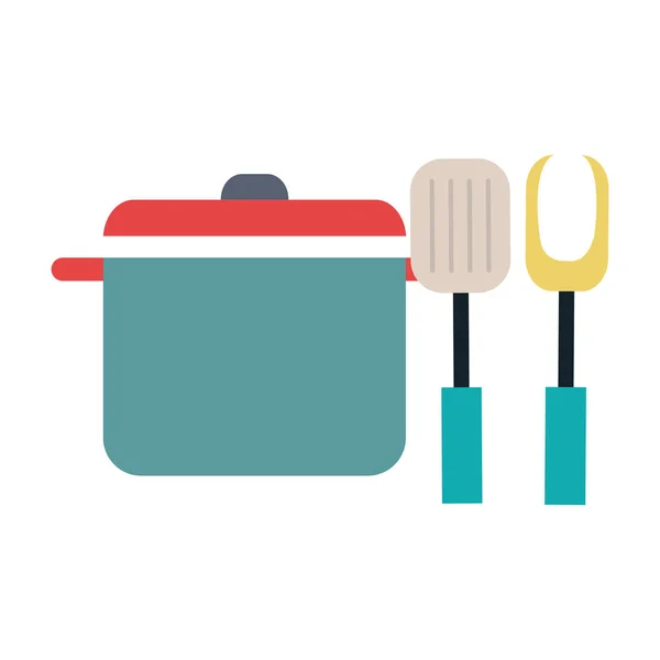 Olla de cocina con tenedor y espátula — Archivo Imágenes Vectoriales