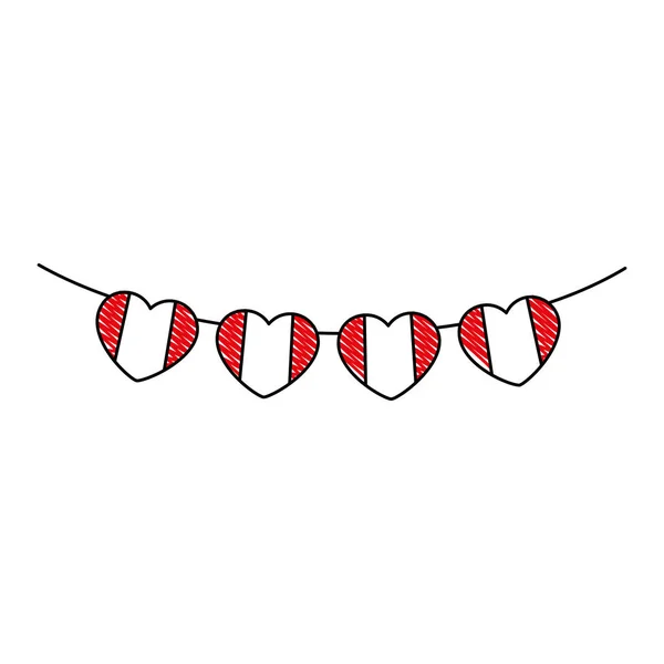 Guirnaldas de bandera canadiense colgando con forma de corazón — Vector de stock