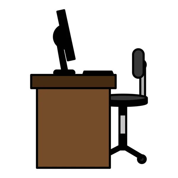 Office desk with computer and chair — Stock Vector