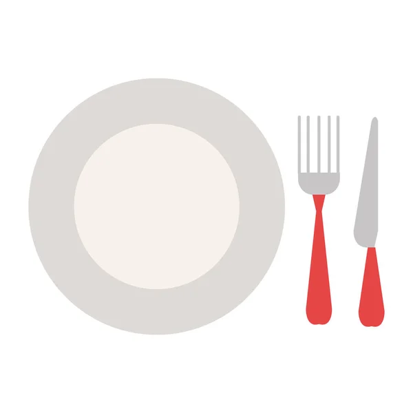 Plato con tenedor y cuchillo — Vector de stock