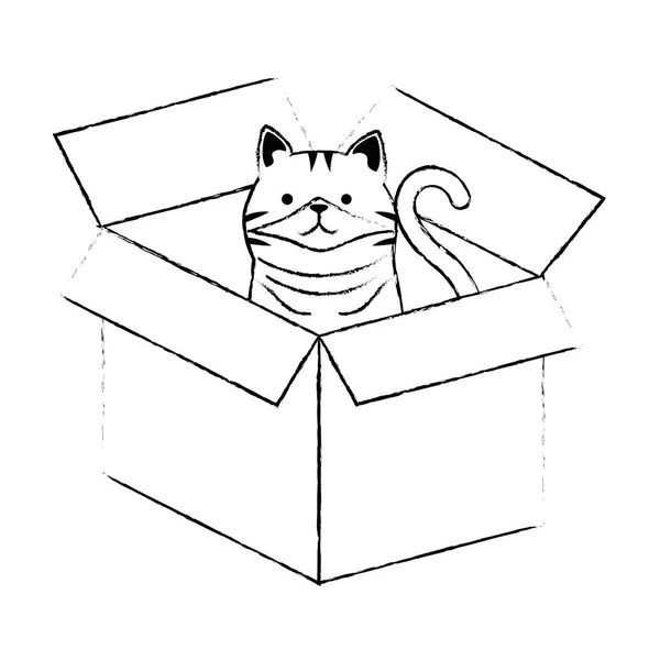 カートンボックスキャラクターでかわいい猫のマスコット — ストックベクタ