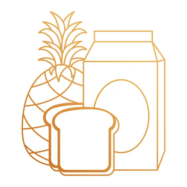 牛奶盒，面包和水果 — 图库矢量图片