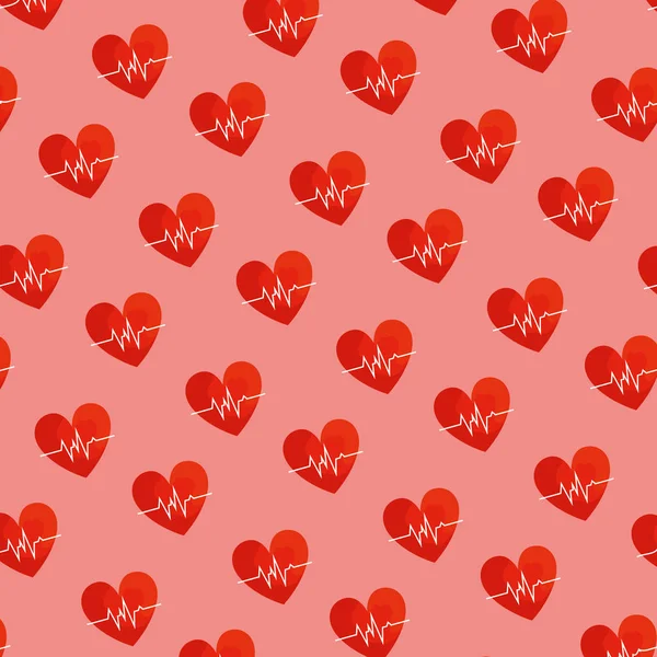 Corazones patrón cardio fondo — Vector de stock