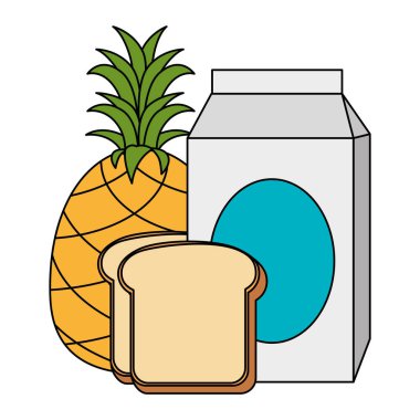 ekmek ve meyve ile süt kutusu