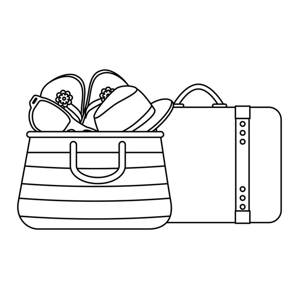Bolsa de vacaciones de verano con maleta y gafas de sol — Vector de stock