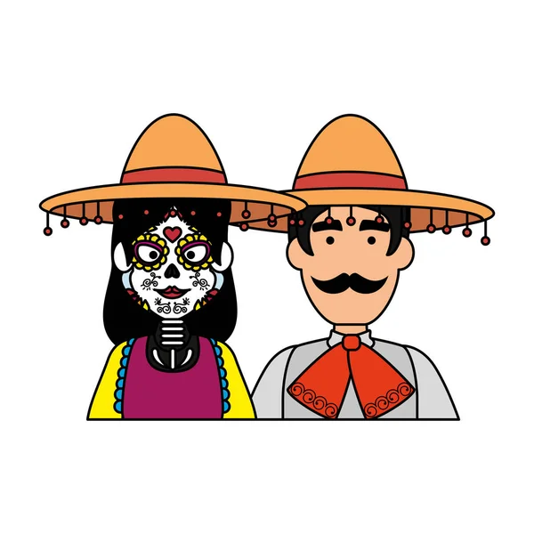 Para z Meksykańskimi postaciami kostiumów — Wektor stockowy