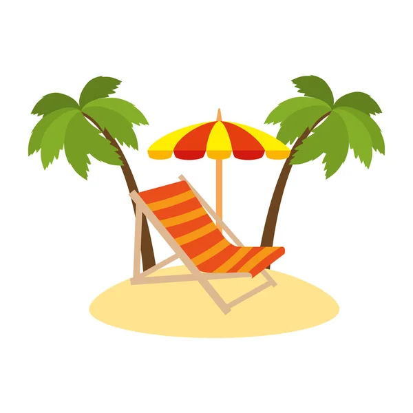 Chaise de plage avec parasol et paumes — Image vectorielle