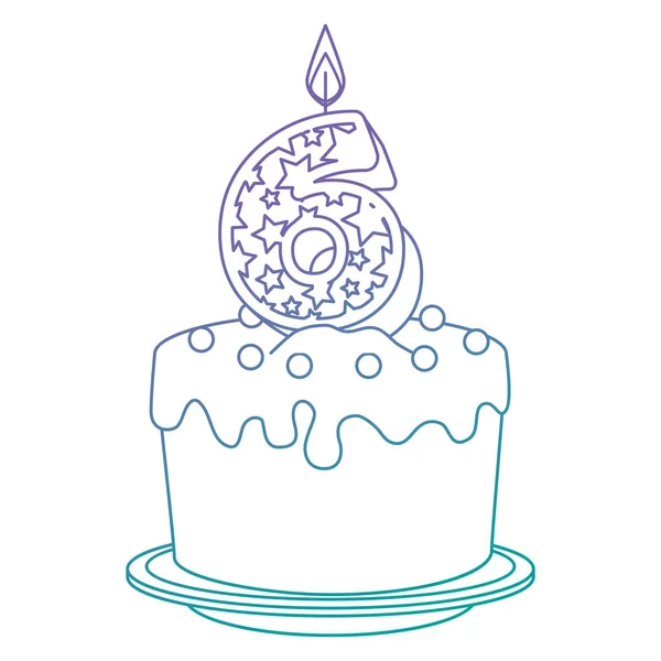 Lindo número seis vela con dulce pastel — Vector de stock