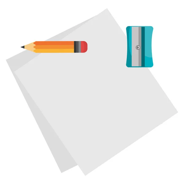 Feuille de papier pour ordinateur portable avec crayon et taille-crayon — Image vectorielle