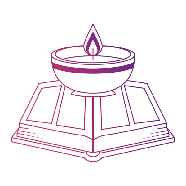 Heilig boek met kaarsen religieuze pictogram — Stockvector