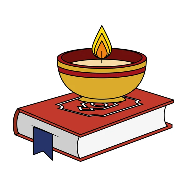 Heilig boek met kaarsen religieuze pictogram — Stockvector