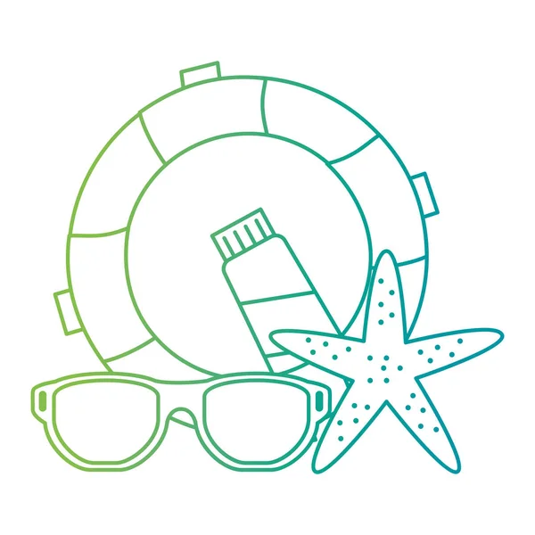 Gilet de sauvetage flottant avec lunettes de soleil et étoile de mer — Image vectorielle