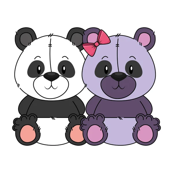 Bonito e adorável ursos panda casal personagens —  Vetores de Stock