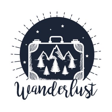 karlı dağlar ve çam ağaçları ile evrak çantası etiketi