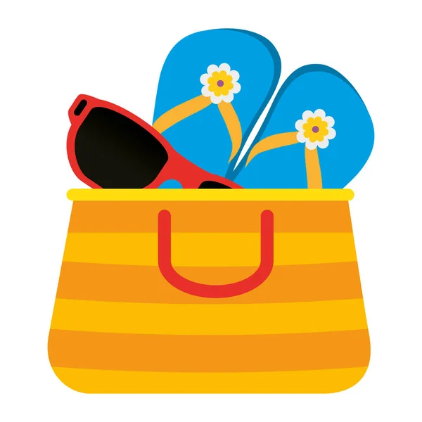 Summer vacations bag with sandals and sunglasses — Stock Vector