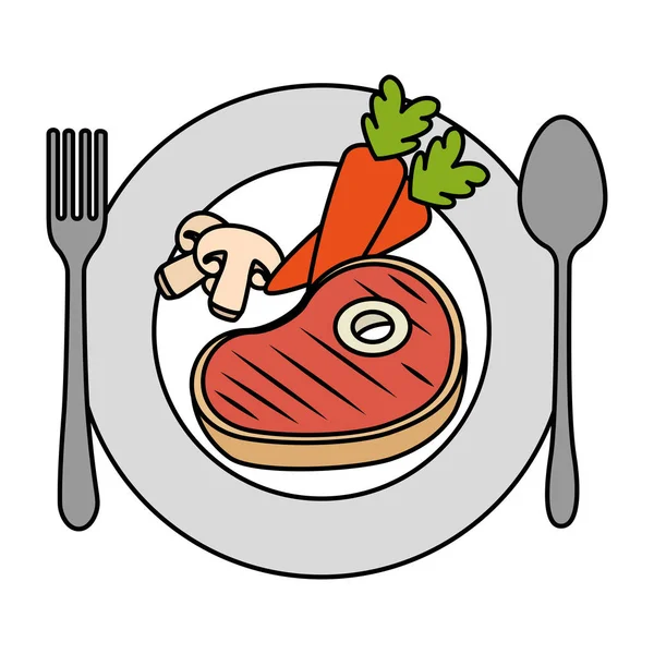 Delicious beef steak with carrots and mushroom — Stock Vector