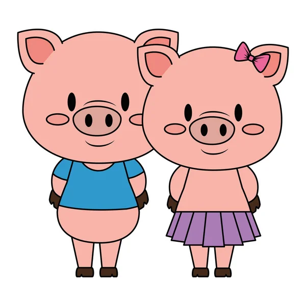 Niedliche und entzückende paar Schweinchen Charaktere — Stockvektor