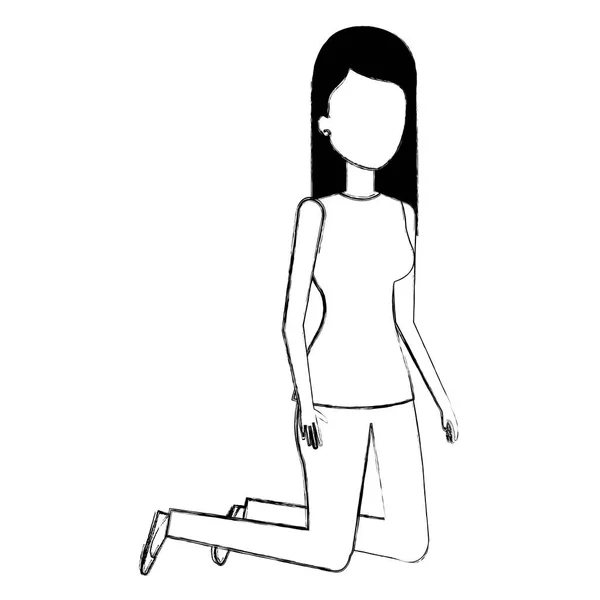 Mujer arrodillada en el carácter avatar piso — Vector de stock