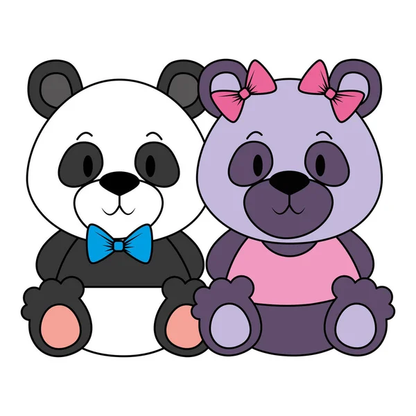 Bonito e adorável ursos panda casal personagens —  Vetores de Stock