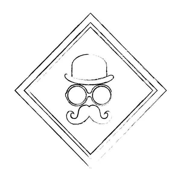 Sombrero con gafas y emblema de bigote estilo hipster — Archivo Imágenes Vectoriales