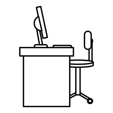 Bilgisayar ve sandalyeli ofis masası.