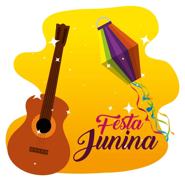 Guitarra e lanternas decoração para festa junina — Vetor de Stock