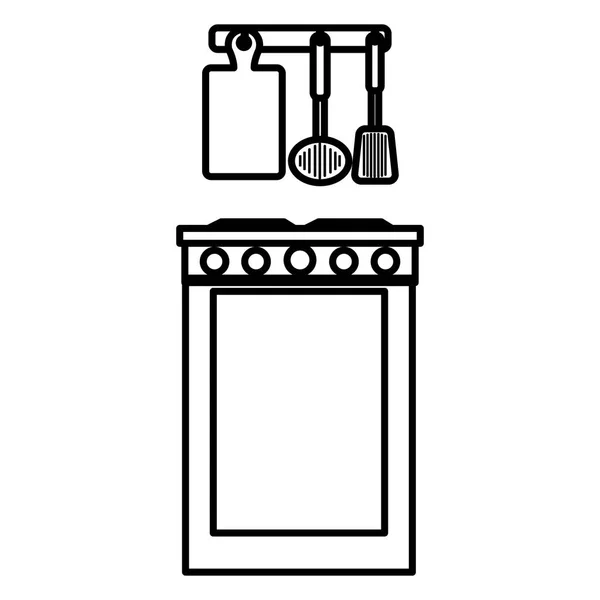 Horno de cocina con cubiertos colgando — Archivo Imágenes Vectoriales