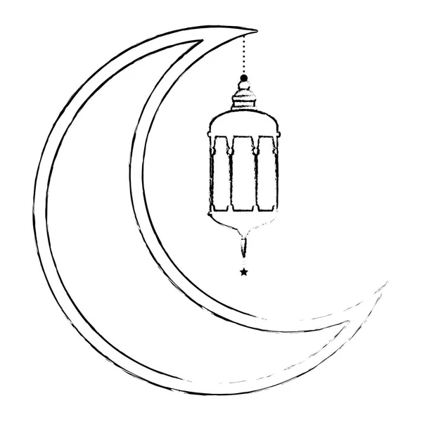 Ramadan kareem moon with lamps hanging — Stock Vector