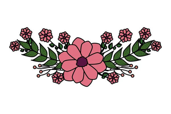 잎 왕관과 아름다운 꽃 — 스톡 벡터
