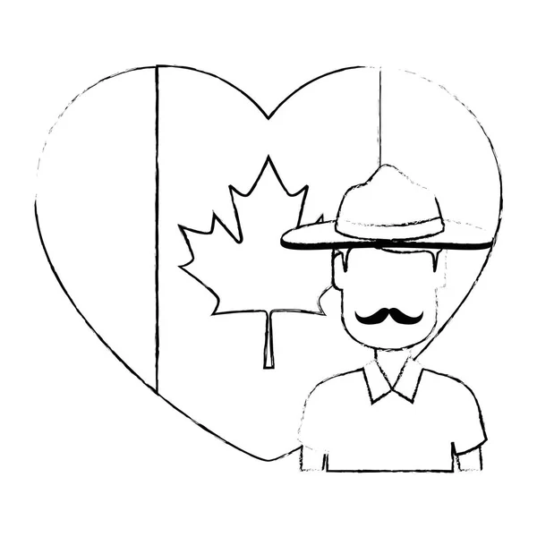 Canadian Ranger with heart flag — Stock Vector