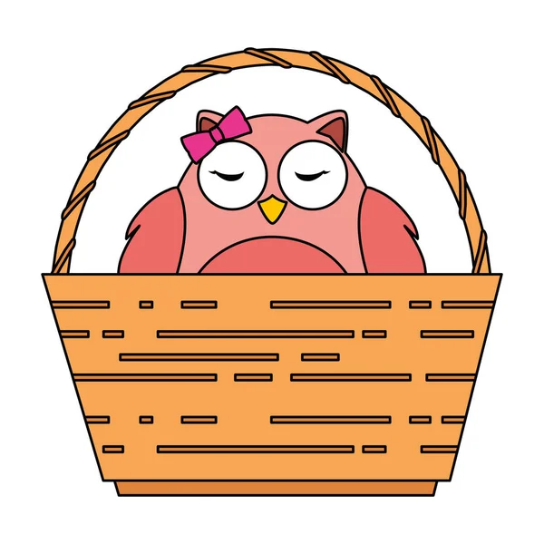 可爱的雌性猫头鹰在篮子字符 — 图库矢量图片