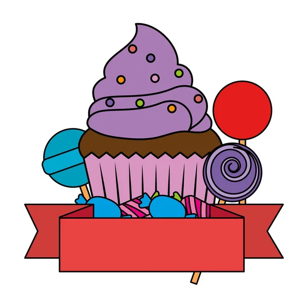 Doce cupcake pastelaria com doces — Vetor de Stock