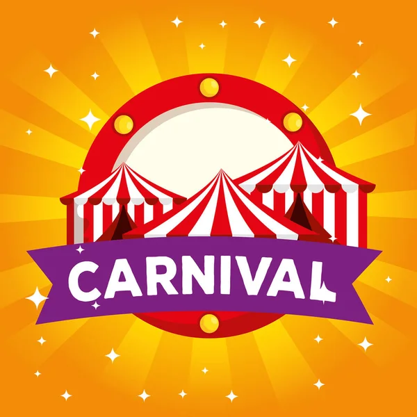 Kutlama için sirk ve şerit dekorasyon ile karnaval etiketi — Stok Vektör