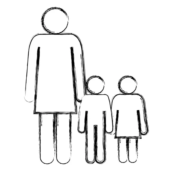 Figura madre con hijo e hija silueta avatares — Vector de stock