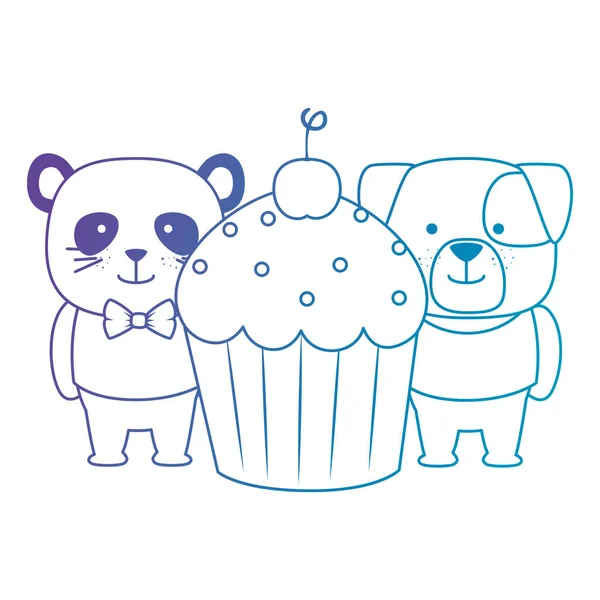 Cupcake doce com cachorro bonito e panda — Vetor de Stock