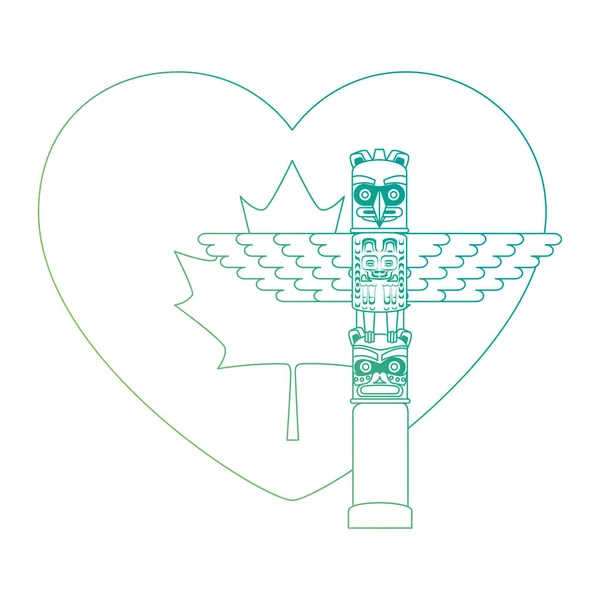 Bandera de Canadá corazón con tótem — Vector de stock