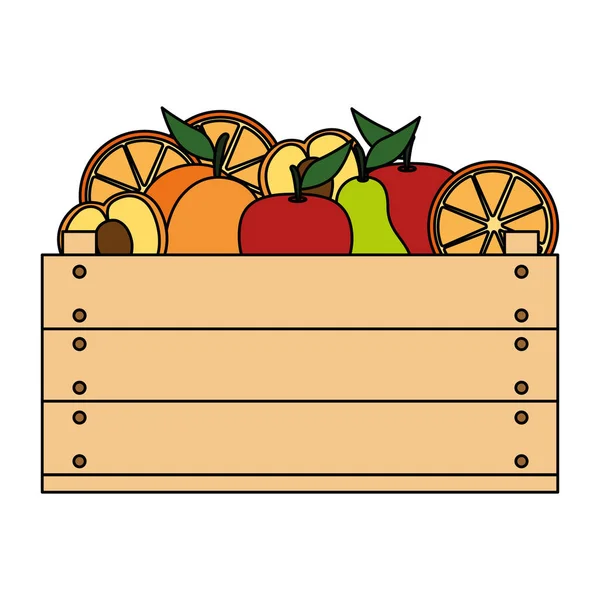 Вкусные фрукты в деревянной коробке — стоковый вектор