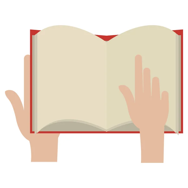 Mãos com livro de texto — Vetor de Stock