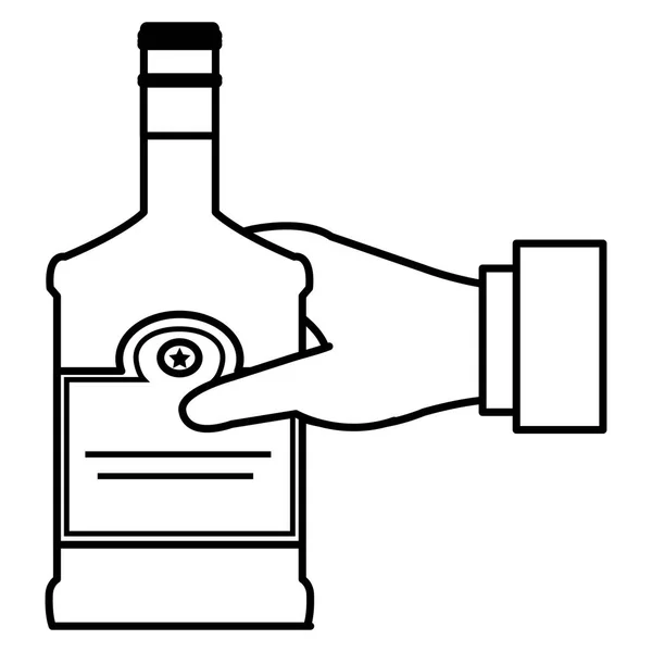 Viski şişesi içkisi ile el — Stok Vektör