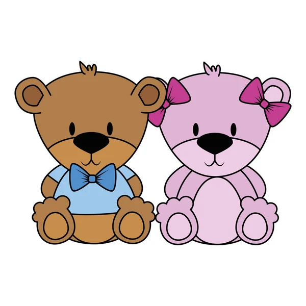 Bonito e adorável ursos casal personagens — Vetor de Stock