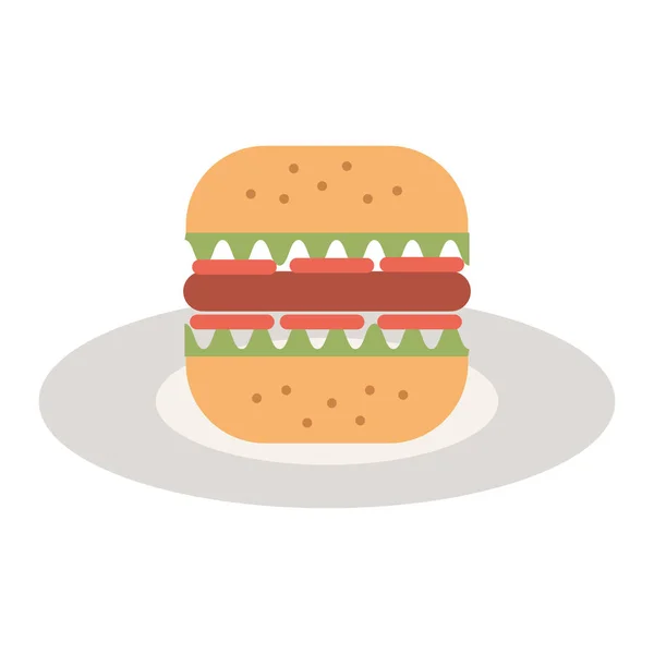 Ízletes Burger a tányér — Stock Vector