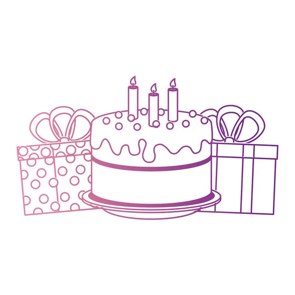 Pastel dulce y delicioso con regalos — Vector de stock