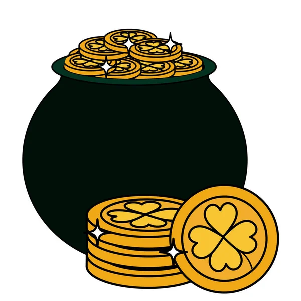 Santo patrick calderone con monete del tesoro — Vettoriale Stock