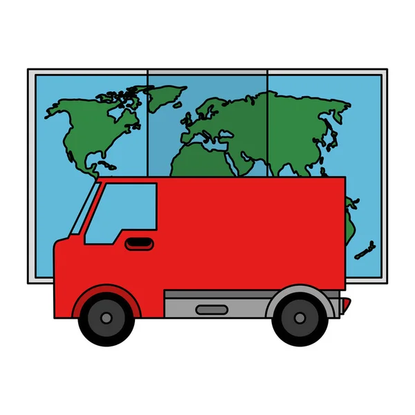 Van pengiriman dengan peta kertas - Stok Vektor