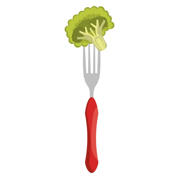 Fresh broccoli in fork — Stock Vector