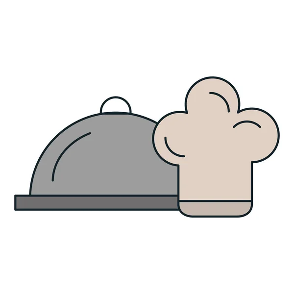 Serveur plateau restaurant avec chapeau de chef — Image vectorielle