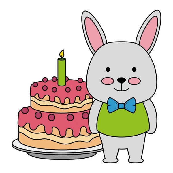 Söt kanin med söt tårta tecken ikon — Stock vektor
