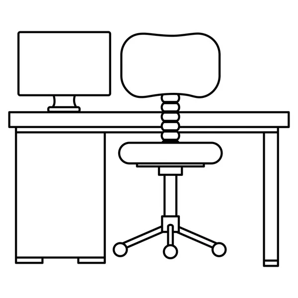 Офисное рабочее место с письменным столом и сценой рабочего стола — стоковый вектор