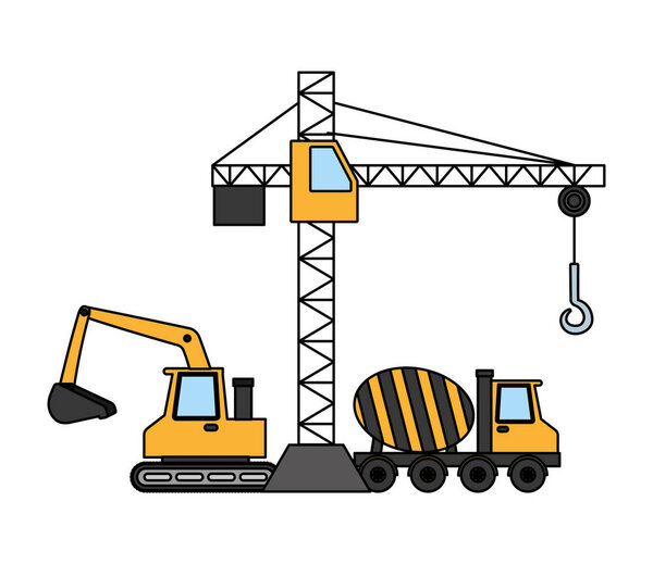 construction crane bulldozer concrete mixer
